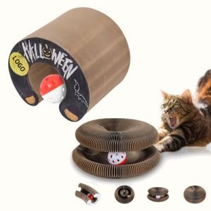 Kitty Spin Jouet Interactif pour Chat d&rsquo;Int&eacute;rieur, Royaume F&eacute;lin Jouet Interactif pour Chats, Griffoir Pliable en Carton Accord&eacute;on avec Balle, Tunnel Modulable (G) (Serria, neuf)