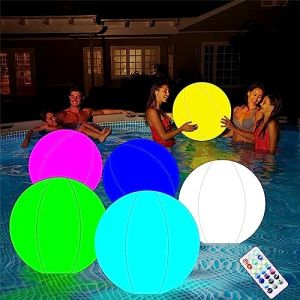 Voiakiu Piscine Gonflable &agrave; LED, Boule d'eau LED avec T&eacute;L&eacute;Comman, 16 Couleur Changeante Ballon Plage, IP68 &Eacute;tanche Lumineux &Agrave; LED Gonflable D&eacute;cor F&ecirc;te pour Piscine (mildily, neuf)