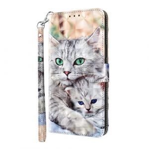 Midmelon Pochette en Cuir pour Téléphone Apple iPhone 6 Plus / 7 Plus / 8 Plus,Coque Motif 3D Briller Clapet Antichoc Mince TPU Wallet Etui Housse AVCE Ranges Cartes Stand Aimanté,Grey Cat (Ucikov, neuf)