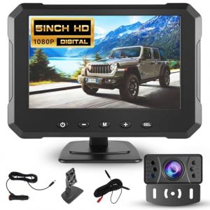 Hodozzy Kit de Cam&eacute;ra de Recul Num&eacute;rique, Moniteur 1080P HD de 5 Pouces, Vision Nocturne Cam&eacute;ra de recul avec Etanche IP69, Facile &agrave; Installer Filaire Rand Angle Cam&eacute;ra de recul pour 12V Voiture (Hodozzy Store, neuf)