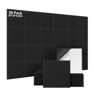 AsmeSonic 36 Pi&egrave;ces Panneaux Acoustiques Autocollants, Panneaux Acoustiques Absorbants Haute Densit&eacute;, Traitement Acoustique et D&eacute;coration Murale pour Studio d'Enregistrement, 30x30x0.9cm, Noir (AsmeSonic, neuf)