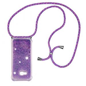XCYYOO Coque Universel avec Cordon Sangle Dragonne pour Samsung Galaxy A5 2017 A520, Transparent Etui Silicone Sables Mouvants Bling avec Collier Lanyard Case Réglable Téléphone Portable，Pourpre (XCYYOO, neuf)