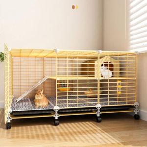 Cage int&eacute;rieure &agrave; 2 couches avec roues universelles 360&deg; &ndash; Cage &agrave; lapin avec plateaux coulissants pour lapin, furet (CYQQRDZSW, neuf)