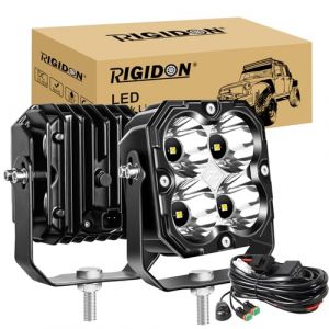 RIGIDON 2x Carré phare de travail led avec 12v DT faisceau kit, 4.3 Pouces 30W 2500LM projecteurs, feux de travail pour offroad Véhicules Voiture camions ATV UTE 4x4 tracteur Bateau, 6000K Étanche (Sanyue-EU, neuf)