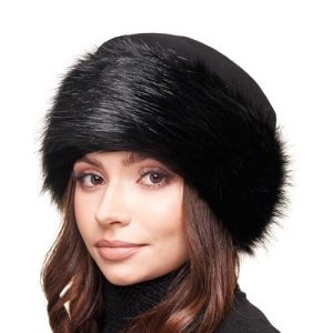 Futrzane Classic Toque - Chapeau Russe pour Femme - Bonnet Polaire en Fourrure (L, Noir - Noir Classic) (Futrzane EU, neuf)