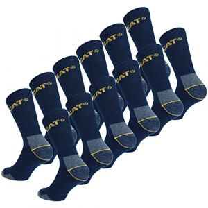 Caterpillar 12 Paires Chaussettes Travail Mi-Mollet - Chaussures de Sécurité - Pointe et Talon Renforcé - Coton Eponge (43-46, Bleu) (Naduf, neuf)