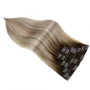 Postiches pour femmes 7 Pièces Extensions de Cheveux Humains à Pinces Extensions de Cheveux Blond Brun Ombre Balayage Brun Foncé Blond Doré Ombre Blond Platine Clip Sans Couture Postiche chignon décoi (chunrongouzhou, neuf)