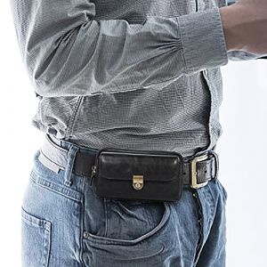 &Eacute;tui de ceinture double poches en cuir pour homme de 18,3 cm compatible avec iPhone 11 Pro Max, 12 Pro Max, compatible avec Galaxy S22 Ultra, S22 Plus, &eacute;tui holster, pochette pour t&eacute;l&eacute;phone portable (AKUKU-US, neuf)