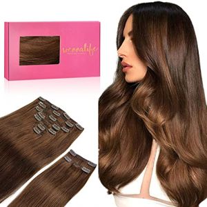 WENNALIFE Extension a Clip Cheveux Naturel, 150g 35cm 9pcs Brun Chocolat Extension Cheveux Naturel Humain Remy Extension Cheveux Naturel Clip Humains Vrai Extension Clip Cheveux Naturel (wennalife-FR, neuf)