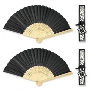 OUDQFCJ &Eacute;ventail pliable Japonais Chinois de Rangement, 2 pi&egrave;ces, Eventail Chinois et Mariage, D&eacute;co Orientale pour Homme, Enfant & Fille (Noir) (Mapico, neuf)