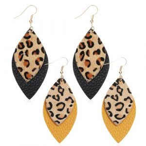 ZEPIQOR 2 Paires Boucles d'oreilles Imprimées Léopard, Boucles d'oreilles Léopard en Cuir, Boucles d'oreilles Bohême, Boucles d'oreilles Léopard Vintage Bohème, Boucle d'oreille Femme pour Carnaval (CHECK APIR LTD, neuf)
