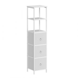 HOOBRO Meuble de Salle de Bain, Meuble de Rangement, Commode avec Compartiment Ouvert, Armoire, Placard d&rsquo;Angle, 3 Tiroirs Tissu, Style Industriel, pour Salle de Bain, Coins, Salon, Blanc EWW140CW011 (HOOBRO FR, neuf)
