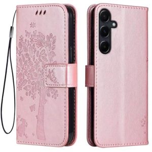 Topme &Eacute;tui en Cuir pour Samsung Galaxy S25 FE (6.7" inches), [ Coque Housse de T&eacute;l&eacute;phone Style Motif Chat Et Arbre] - Or Rose (topme, neuf)