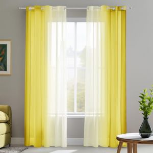 Deconovo Lot de 2 Rideaux Voilages, Décoration Rideau à Oeillets, Dégradé de Couleur pour Chambre Enfant Fille Salon Maison Fenêtre Balcon, Jaune, 140×225 CM (Deconovo-Home, neuf)