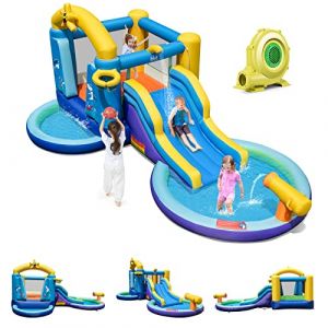 GOPLUS Ch&acirc;teau Gonflable avec Souffleur 680W, Parc Aquatique Oc&eacute;an avec Toboggan, Panier de Basket et Trampoline, Aire de Jeux Piscine &agrave; Balles pour 2 Enfants 3-10 Ans Jusqu&rsquo;&agrave; 90KG (Augenstern24, neuf)