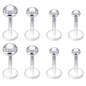 Mayhoop 8Pcs Piercing Tragus Helix Labret16G Acrylique Flexible Clair CZ Retainers Studs Labret Clou de Tragus Cartilage Helix L&egrave;vre Femme Homme Bijoux de Piercing CZ 2-5mm (Mayhoop, neuf)