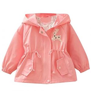 Amur Leopard Manteau Enfant Fille Veste Brod&eacute;e &agrave; Capuche Blouson Coupe-vent avec Cordon de Serrage Trench-coat pour Printemps Automne, Rose, 100/2-3 Ans (GMIAO-EU, neuf)