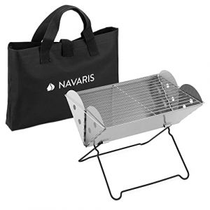 Navaris Mini Barbecue Portable - Grille Barbecue Pliable 35 x 26,5 x 24,5 cm en INOX avec Sacoche - Mini Barbecue Charbon Grill Camping Pique-Nique (SX-Commerce, neuf)