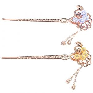 Homoyoyo 2pièces Baguette Chinoise Décorative Métal Avec Pompons Pour Cheveux Lot Pour Coiffure Chignon (S Wisdom HF, neuf)