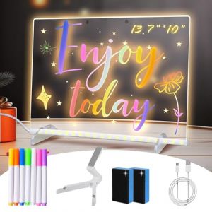 Tablette Lumineuse Wondiko, Tablette Dessin Lumineuse Enfant, Planche a Dessin Lumineuse, Tableau Acrylique LED Lumineux, Tableau M&eacute;mo R&eacute;inscriptible avec Support, 7 Stylos Couleurs (15&times;15cm) (WangDonghaiEW, neuf)