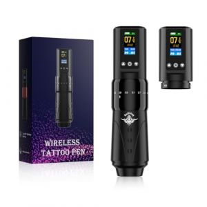 TTOOGO Kit de machine &agrave; tatouage rotatif sans fil - trait r&eacute;glable 2,0&ndash;4,2 mm, stylo &agrave; batterie de 1600mAh avec &eacute;cran LCD, charge rapide de Type-C,Noir,2 batteries (TTOOGO-fr, neuf)