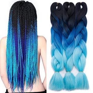 TESS 60 cm Meches pour Tresses Africaine Noir/bleu/bleu clair Meche Cheveux 100g/pi&egrave;ce Tresse Cheveux 3 Pi&egrave;ces Rajout Meches Pour Tresses Africaine (Noir/bleu/bleu clair-3paquet) (TESS Official, neuf)