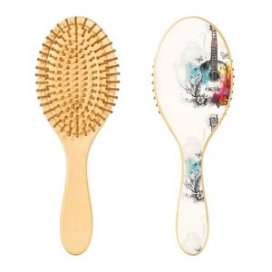 Brosse à cheveux en bois, guitare aquarelle avec papillon et fleurs, brosse à cheveux pour cheveux longs, courts, bouclés et épais, pour femmes, hommes, garçons et filles (ISAOA, neuf)