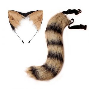 2PCS Kit Costume Chat Cosplay, Serre-tête Oreilles de Chat avec Longue Queue de Renard Oreilles Queue Bandeau Costume Cosplay Coiffure Halloween Fête Adulte Enfant Cosplay Fête de Noël (CHENQINGKE, neuf)
