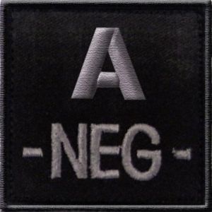 Ecusson A NEG Noir Tissu brodé avec scratch Groupe Sanguin Rhésus A Négatif Moins - Police Gendarme Sécurité Collection France (Full Collection, neuf)