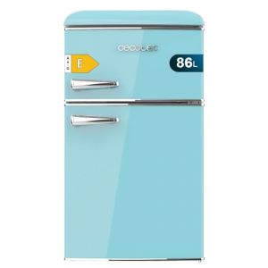 Cecotec Mini Réfrigérateur 2 Portes Retro 86L Bolero CoolMarket 2D Origin 86 Blue E, 89,3cm H et 48,7cm L, IceBox, Classe Énergétoque E, Total No Frost, Lumière Intérieure et Poignée Chromée, Bleu (Cecotec, neuf)