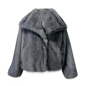 ZhuiKun Manteau en Fausse Fourrure pour Femme Veste &agrave; Manches Longues Col &agrave; revers Cardigan Manteau d'hiver Court et Chaud - Gris Blanc, XL (YiWuShiManXiDianZiShangWuShangHang, neuf)