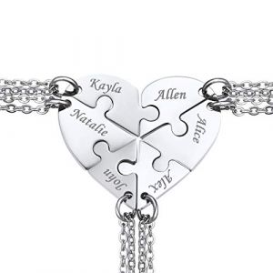 Custom4U 6 PCS Puzzle Collier Amitié Coeur pour 6 Best Friends Personnalisable Prénom 6 PCS Pendentif Coeur Séparable Acier Inoxydable BFF Meuilleures Amies (Custom4U Store, neuf)
