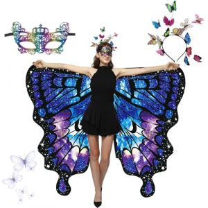 Ailes de Papillon Adulte Cape Côté AB,Adulte Femmes Papillon Ailes,Cape ailes de papillon,Cape papillon femme,Costume Papillon Adulte,Déguisement Papillon Adulte Châle,Papillon Déguisement Adulte (JINBEISHANGMAO, neuf)
