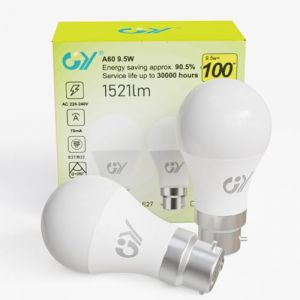 GY Ampoule LED B22 Classe C 9.5W (&Eacute;quivalent 100W) ，1521 Lumens 4000K Blanc Neutre ， A60 Ampoules Culot B22 Ba&iuml;onnette LED, &Eacute;conomie d'&Eacute;nergie,Angle 280&deg;, Non-Dimmable，Lot de 2 (GY STORE, neuf)