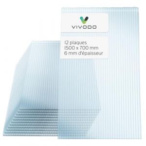 Vivodo Plaque Polycarbonate 6mm | 700 x 1500 mm - Lot de 12 plaques | Polycarbonate Transparent | résistant aux UV | Plaque Polycarbonate pour Serre Jardin (Kaiser-plastic, neuf)