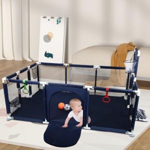 OHMG Parc Bébé,180*120cm,Modulable,Grand parc pour enfant en bas âge,Parc bebe pliable Parc pour bébé grande avec filet respirant et fermeture éclair,2 anneaux,Balles(Cacher le bleu, B-180*120*66cm) (jusiZL, neuf)