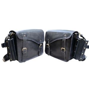 american blue Set de 2 sacoches pour moto en cuir v&eacute;ritable, sacoche de selle, sacoche de v&eacute;lo, sacoches de fourche vintage, pour les passionn&eacute;s de v&eacute;lo (Rider's Pack Set Black) (American blue, neuf)