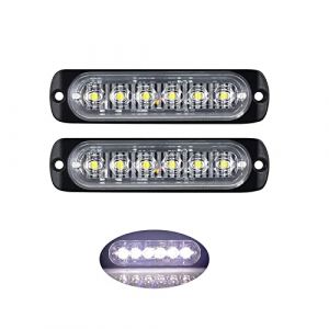 PICAA 2X stroboscopique à 6 LED pour voiture -Barre lumineuse pour véhicule de 12 V à 24 V - Balise clignotante de sécurité pour voiture, véhicule utilitaire, bateau, remorque, caravane (blanc) (BEISHUO-UK, neuf)