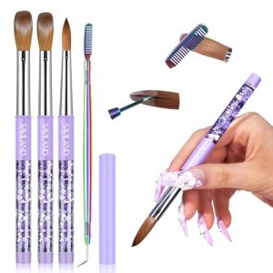 Saviland Kit de 3 Pinceaux Acrylique avec Brosse de Nettoyage : Pinceau Acrylique Professionel pour les Ongles en Acrylique, Pinceau Violet pour le Liquide Poudre Acrylique (Taille 6/10/14) (Savilandgel, neuf)