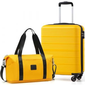 COOLIFE Valise Cabine Ryanair Rigide Bagage Cabine 55x35x20 Valises Leger a 4 Roues,Serrure TSA, en ABS Rigide Valise (Jaune/Noir, 55×40×20 Set de Valises) (Coolife EU Directly, neuf)