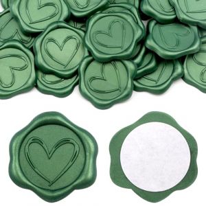 OTCRAFT Lot de 60 autocollants de cire auto-adh&eacute;sifs pour enveloppe, c&oelig;ur, invitation de mariage vintage pour Saint-Valentin, anniversaire, f&ecirc;te pr&eacute;nuptiale, 33 mm (vert pin) (OTTETCH-EU, neuf)