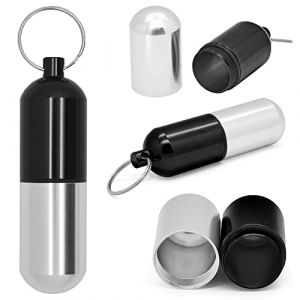 Grenhaven Mini Pilulier Bo&icirc;te a Pilules, Petit Capsule pour Billets, Portable Mini Organisateur de M&eacute;dicament, Porte-cl&eacute;s en Aluminium, Cache Pour Argent, 8 cm, Argent-Noir (FlashFire DE, neuf)