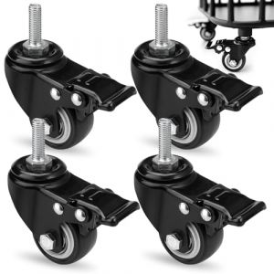 4 Pièces Roulette Meuble, Roulettes Pivotantes 50 mm M8 X 25 mm, M8 X 25 mm 50 mm Roulettes Charge Lourde 360 Degrés Roulettes À Tige Industrielles, Roulette Pivotante Avec Frein Pour Chaise Meubles (Tongtian Rock, neuf)