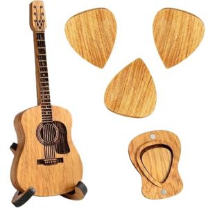 BoîTe à MéDiators En Bois Pour Guitare Acoustique,Boîte de Médiators de Guitare Acoustique avec 3 Médiators en Bois,Porte Médiator Guitare,Pour Basse éLectrique,Guitare,Couleur Bois (LIYANHO, neuf)