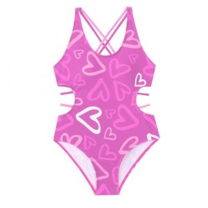 Maillot De Bain Ado Fille 1 Pieces 5-14 Ans Creux Pas Cher Maillot De Bain Une Pi&egrave;ce Enfant Fille Gainant Monokini Mignon Chic Casual Plage Oc&eacute;an Natation Piscine (Rose, 13-14 Ans) (SoLu DAY8, neuf)