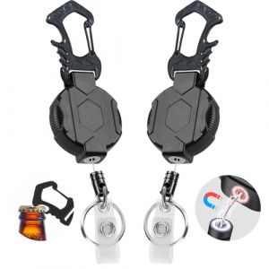Porte Cl&eacute; R&eacute;tractable, 2pcs Mousqueton Robuste avec Fermeture Magn&eacute;tique & Mousqueton Multifonction Tactique Enrouleur d&rsquo;Identifiant pour Homme avec C&acirc;ble Acier R&eacute;tractable de 80 cm (shenzhenshiohahamaoyiyouxiangongsi, neuf)