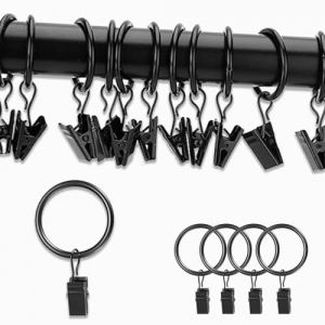 Plstod 30 Pièces Anneaux Rideaux avec Pinces, Oeillet 32mm Accroche Rideau avec Clips, Pince Rideaux en Métal, Clips de Rideau Anneaux, Applicable à la Plupart des Lieux (ZiShishangmao, neuf)