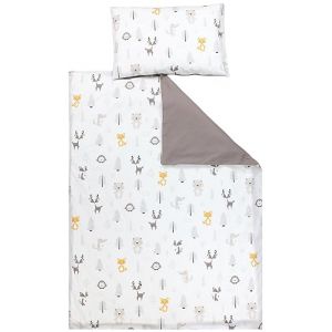 TupTam Ensemble de Linge de Lit pour Enfants 2 Pi&egrave;ces, For&ecirc;t/Renard/Chevreuil/H&eacute;risson/Ourson/Beige, 120x90 cm (LotteStyle, neuf)