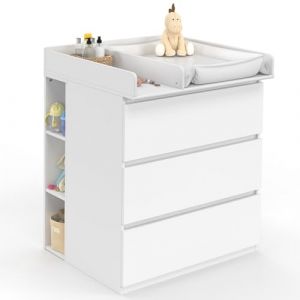 IDMarket - Commode à Langer évolutive Ambre Blanc 3 tiroirs Table à Langer et 2 étagères Amovibles (IDMARKET, neuf)