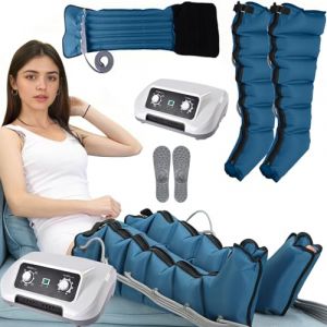 Pressothérapie jambes et abdomen, bottes de pressothérapie jambes, 6 chambres Machine de massage Drainage Lymphatique Circulation, 0-30 min, 0-240 Mhg réglables (bleu, 2 jambes + abdomen) (hhh-jhh, neuf)